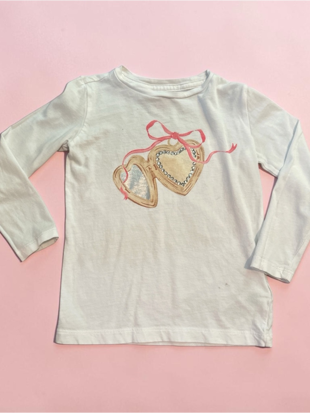 Crewcuts White Long-Sleeve Top with Heart Locket Graphic